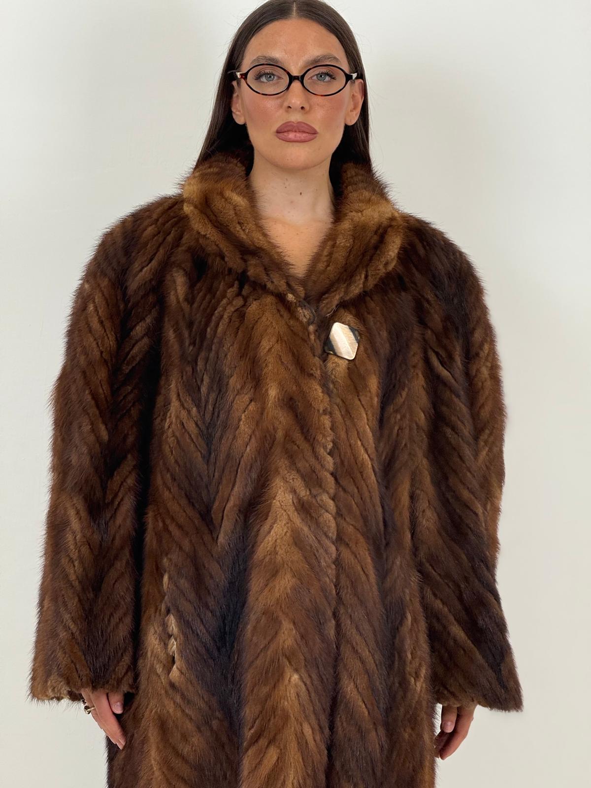 Pelliccia in visone con cottone in osso N42 - cappotto lungo in visone colorazione dami buff