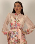 Abito Daniela - abito lungo fantasia fiori con manica lunga a palloncino e bottoni gioiello - collezione chic
