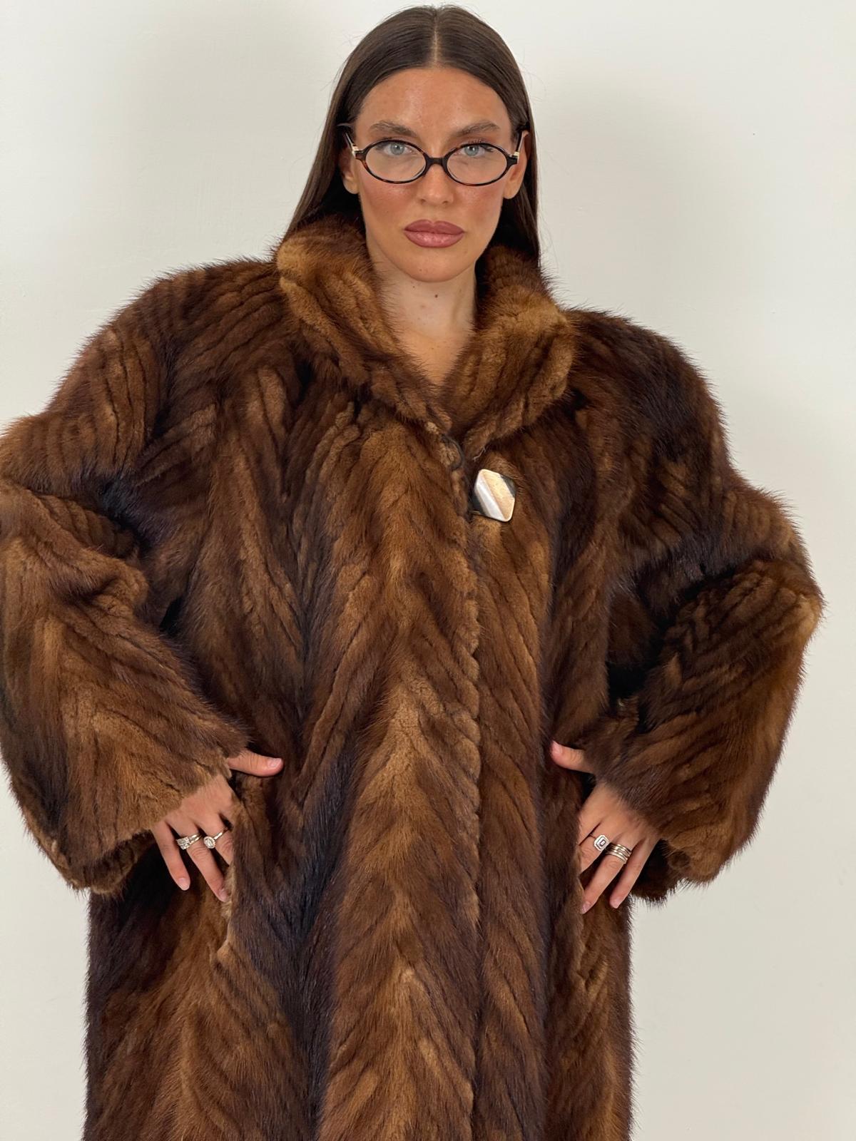Pelliccia in visone con cottone in osso N42 - cappotto lungo in visone colorazione dami buff