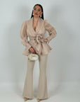 Tailleur MARYS - Tailleur sartoriale giacca in organza con cintura fascia larga nel punto vita e pantalone a zampa - top quality