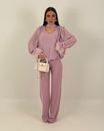 Cordset EMINE - Completo blusa con piume e pantalone - completo sartoriale