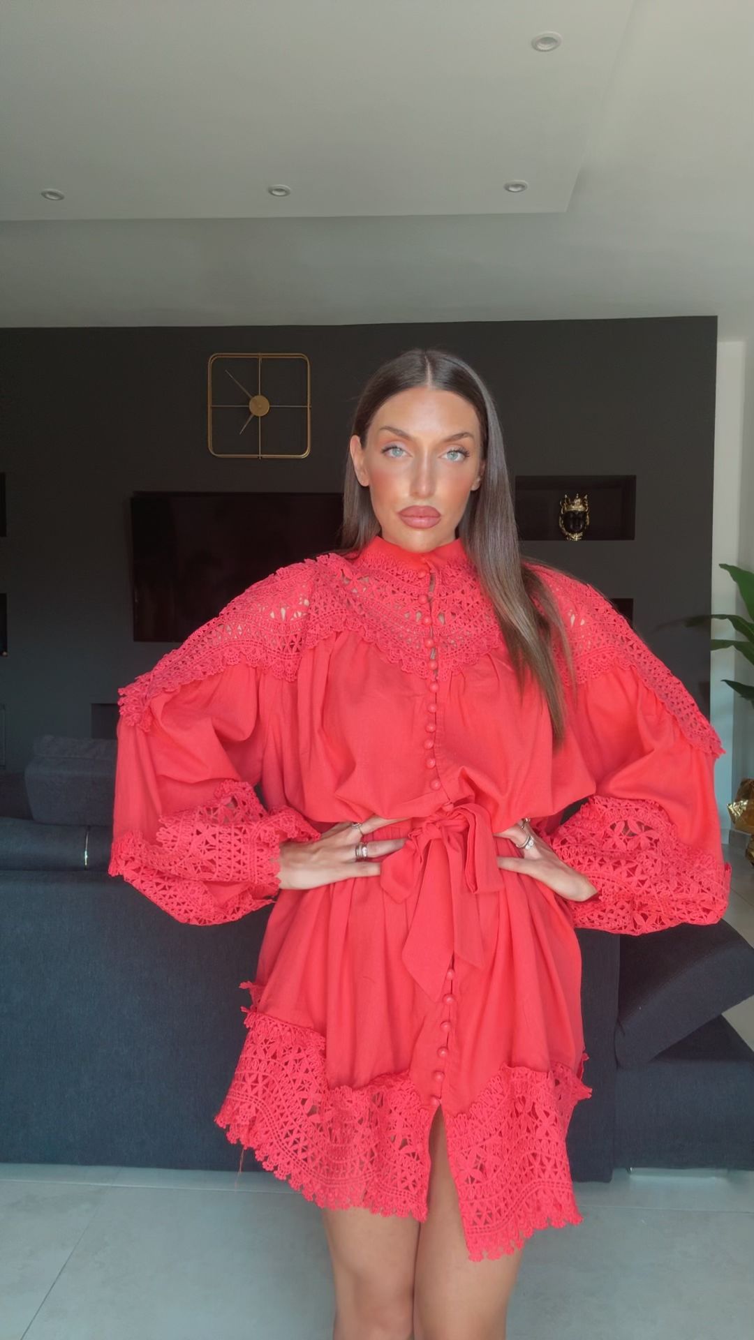 SALDO Abito LING - Abito corto con bottone e cintura - COLLEZIONE CHIC