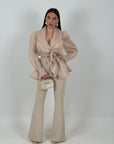 Tailleur MARYS - Tailleur sartoriale giacca in organza con cintura fascia larga nel punto vita e pantalone a zampa - top quality
