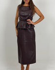 Cordset Zenny - completo composto da blusa in ecopelle con cintura in vita e gonna longuette top quality