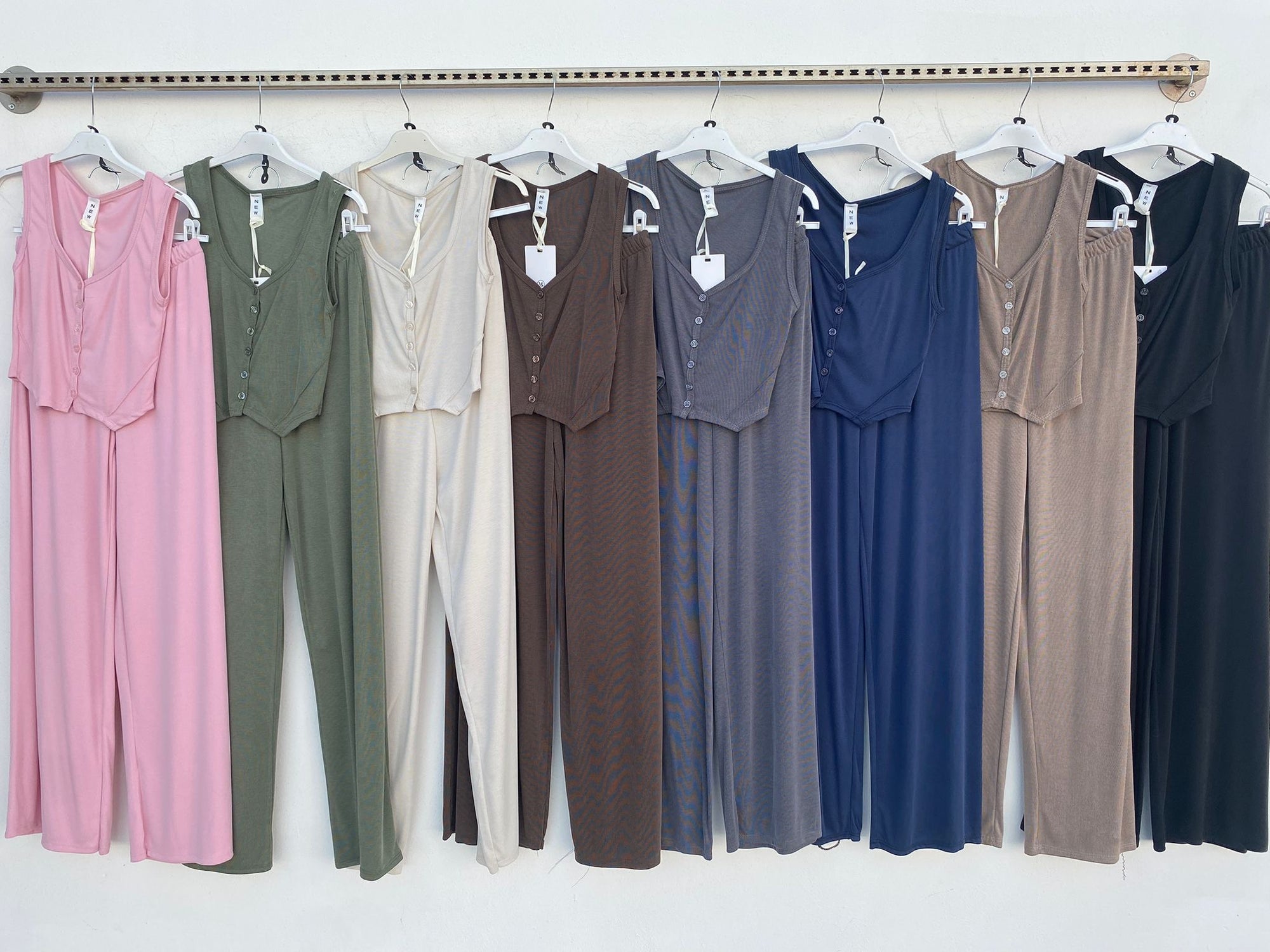 Cordset GREY - completo composto da top corto, bottoni e pantalone palazzo