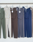 Cordset GREY - completo composto da top corto, bottoni e pantalone palazzo
