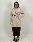 Trench Luna - cappotto corto in panno con collo sciallato e cintura in vita