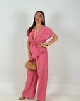 Cordset PINK - completo composto da blusa con fiocco in vita e pantalone palazzo LOW - COST