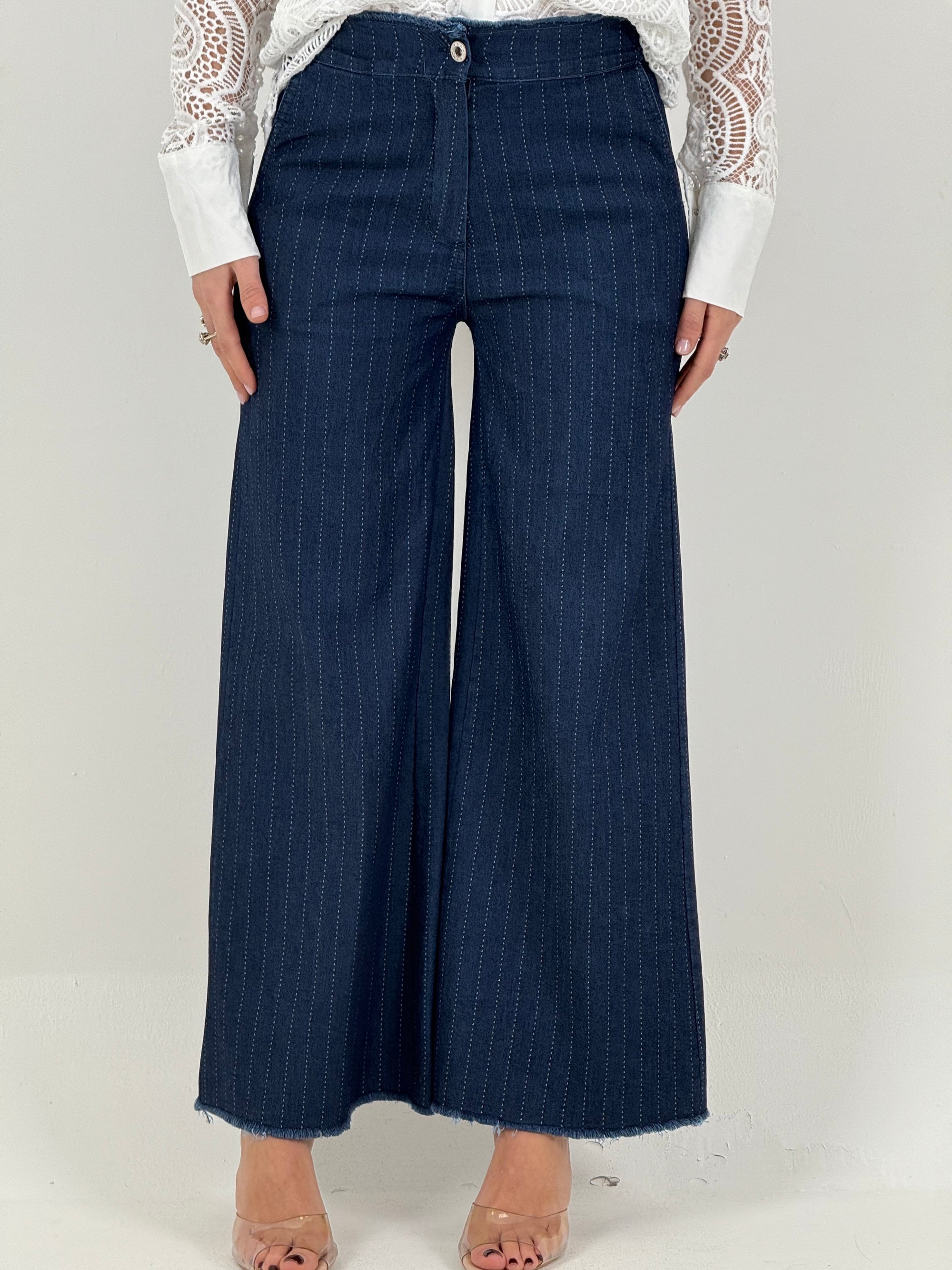 Jeans palazzo con riga tratteggiata