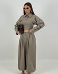 Cordset CAMILE - completo 3 pelli pantaloni ballon top corto e giacca corta