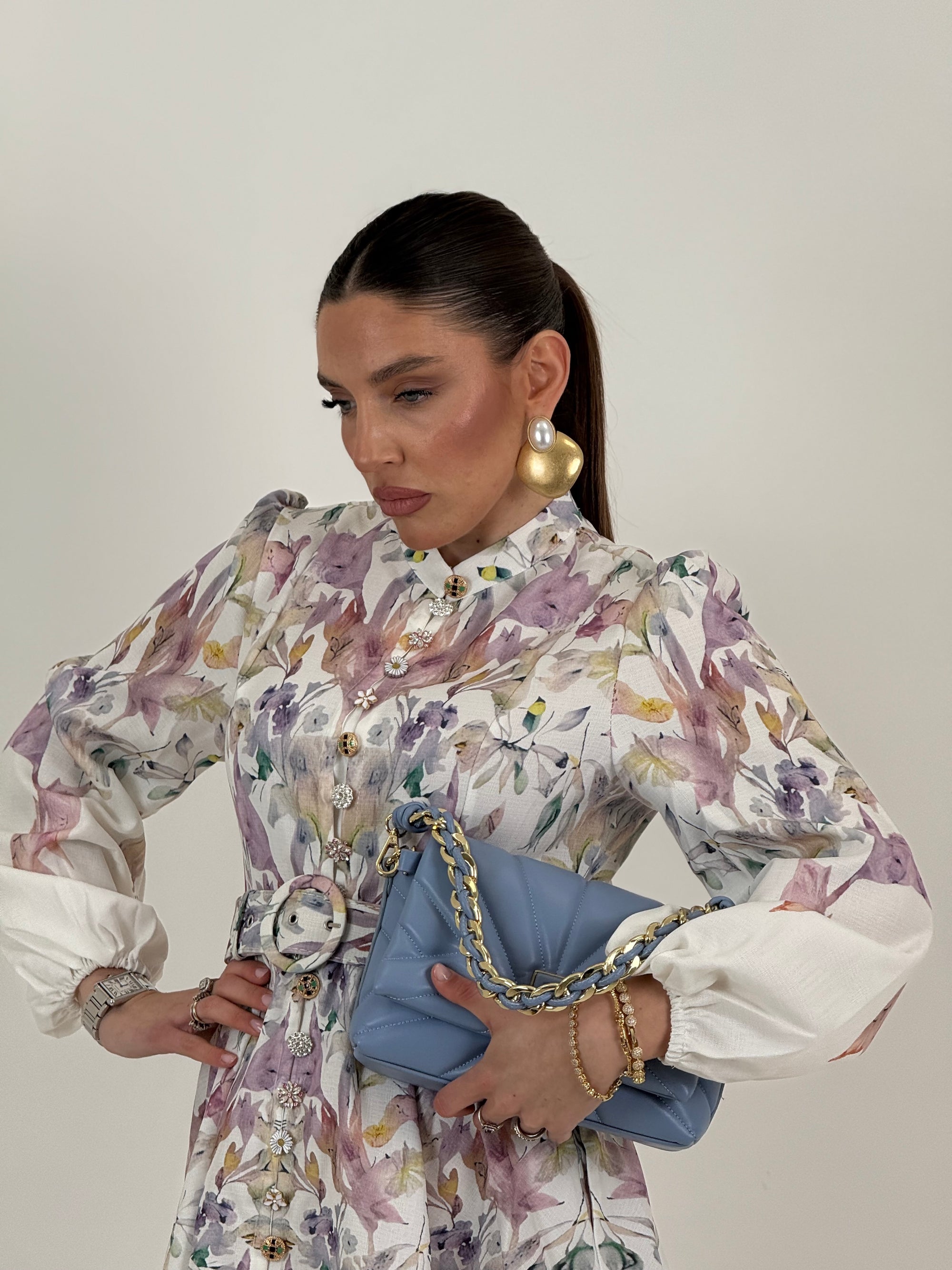 Abito BOLKAN - abito corto, fantasia fiori con Cintura nel punto vita - collezione chic
