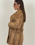 Pelliccia in visone miele N96 - cappotto in visone miele, taglio verticale