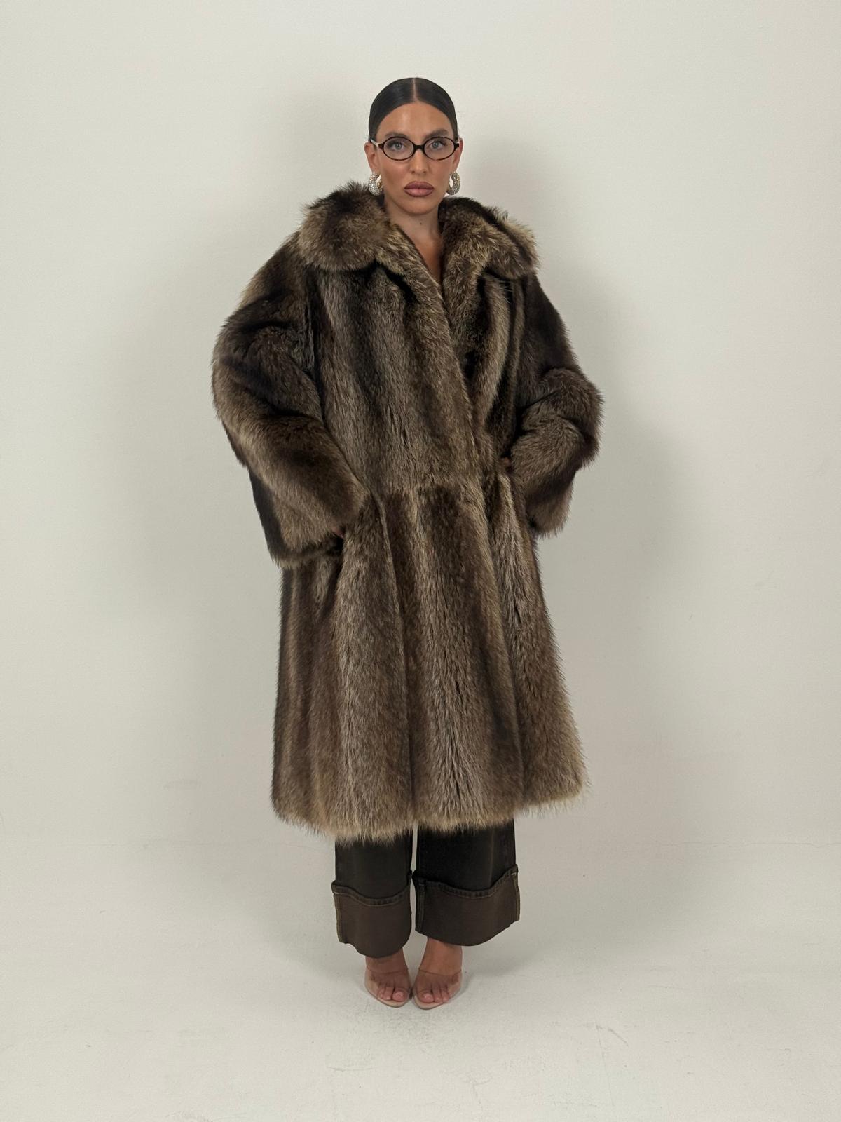 Pelliccia in marmotta N55 - cappotto lungo con collo sciallato - top quality