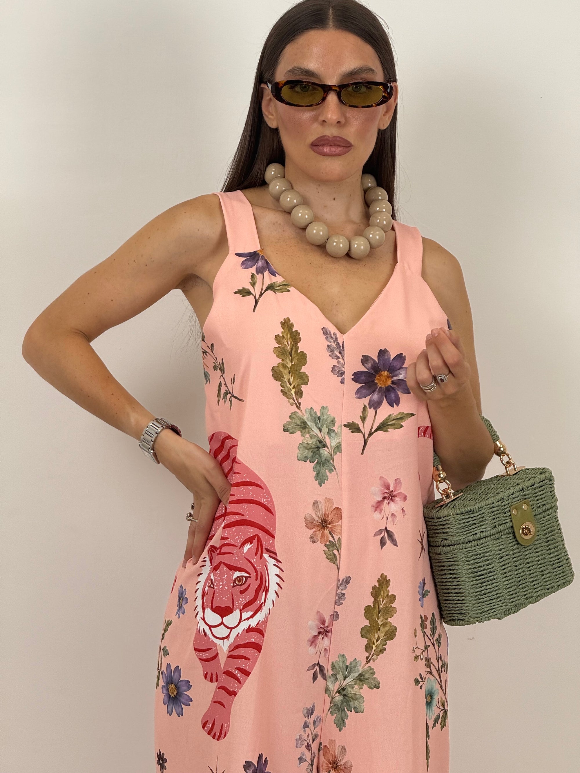 Tuta Tiger Pink - tuta intera fresca e comoda con stampa - collezione pareo