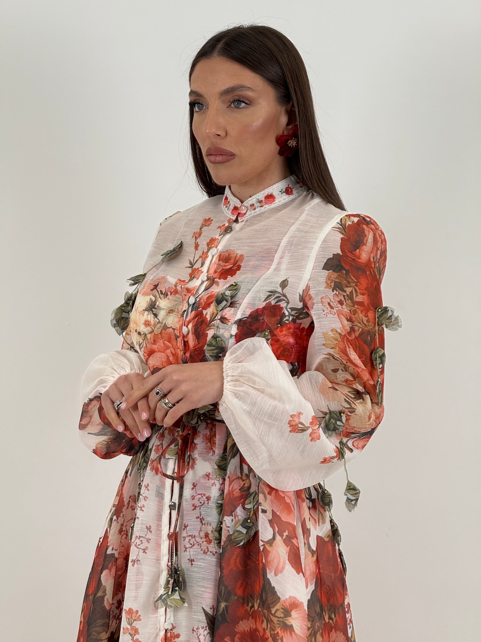 Abito PRINCESSE- abito lungo fantasia rose rosse con base bianca - collezione chic