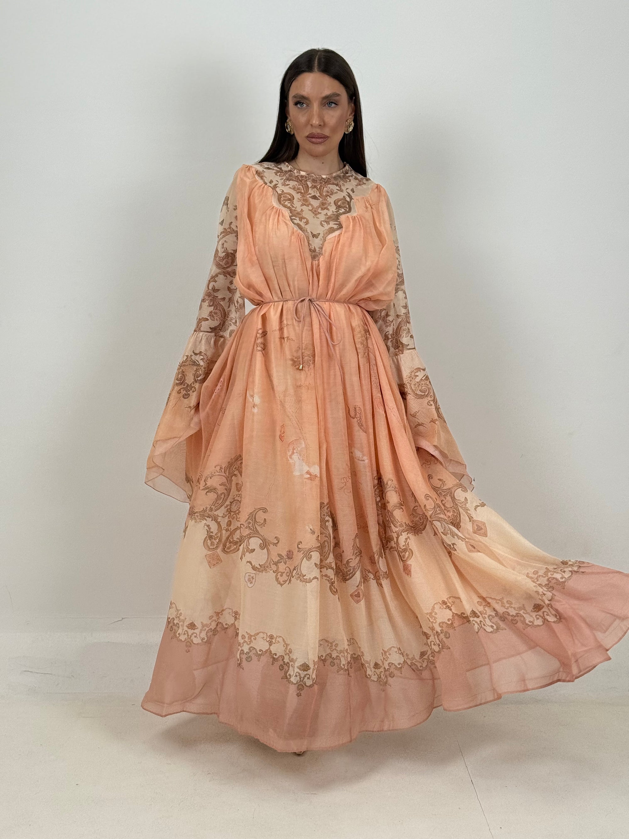 Abito duchessa - abito lungo in chiffon dai colori pesca e bronzo - collezione chic