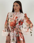 Abito PRINCESSE- abito lungo fantasia rose rosse con base bianca - collezione chic