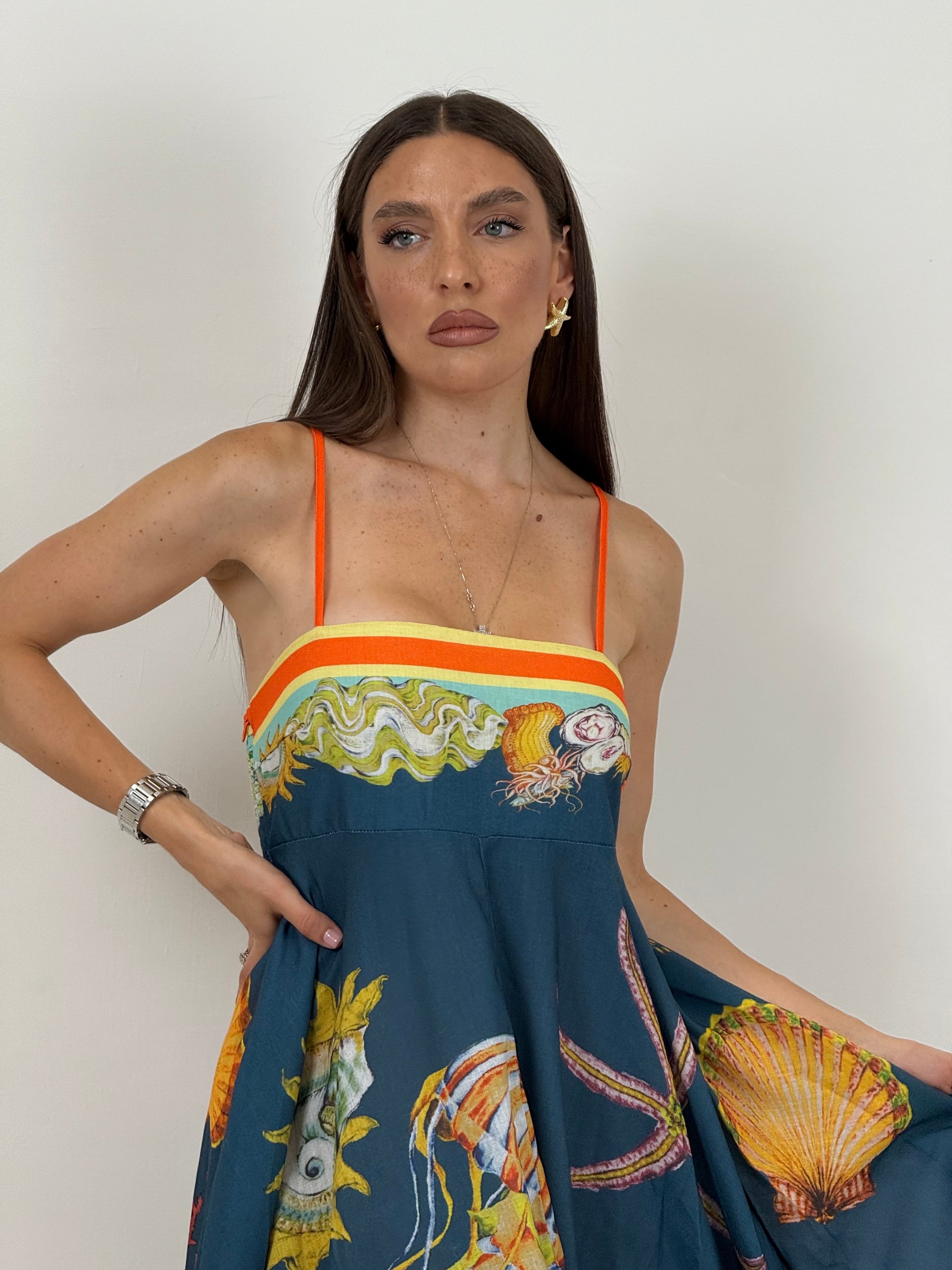 Abito ALTA MAREA - abito fantasia marina con conchiglie e coralli - collezione chic