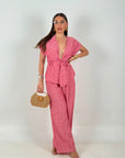 Cordset PINK - completo composto da blusa con fiocco in vita e pantalone palazzo LOW - COST