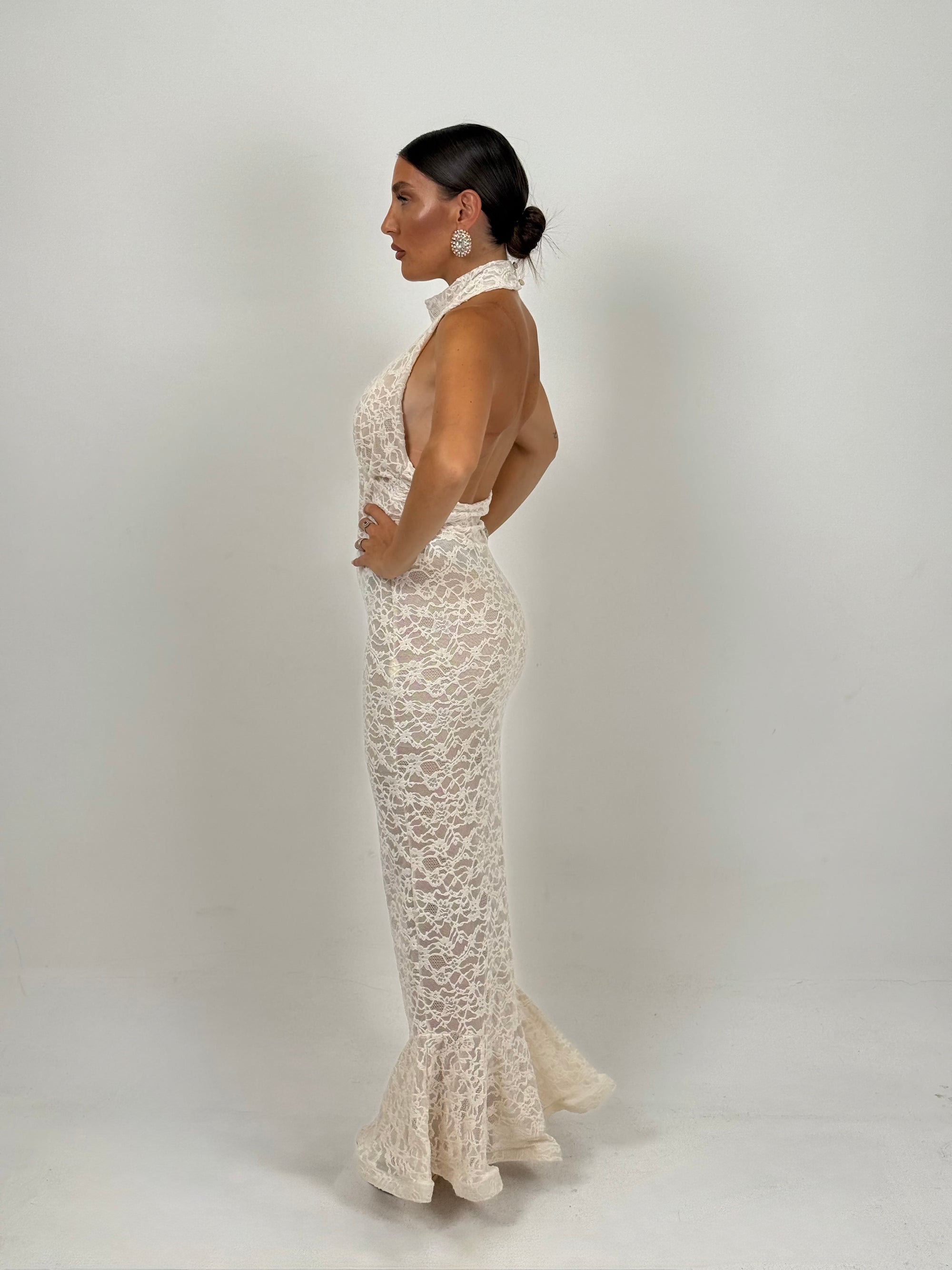 Abito PEARL - abito lungo in pizzo scollo all americana con corpetto particolare