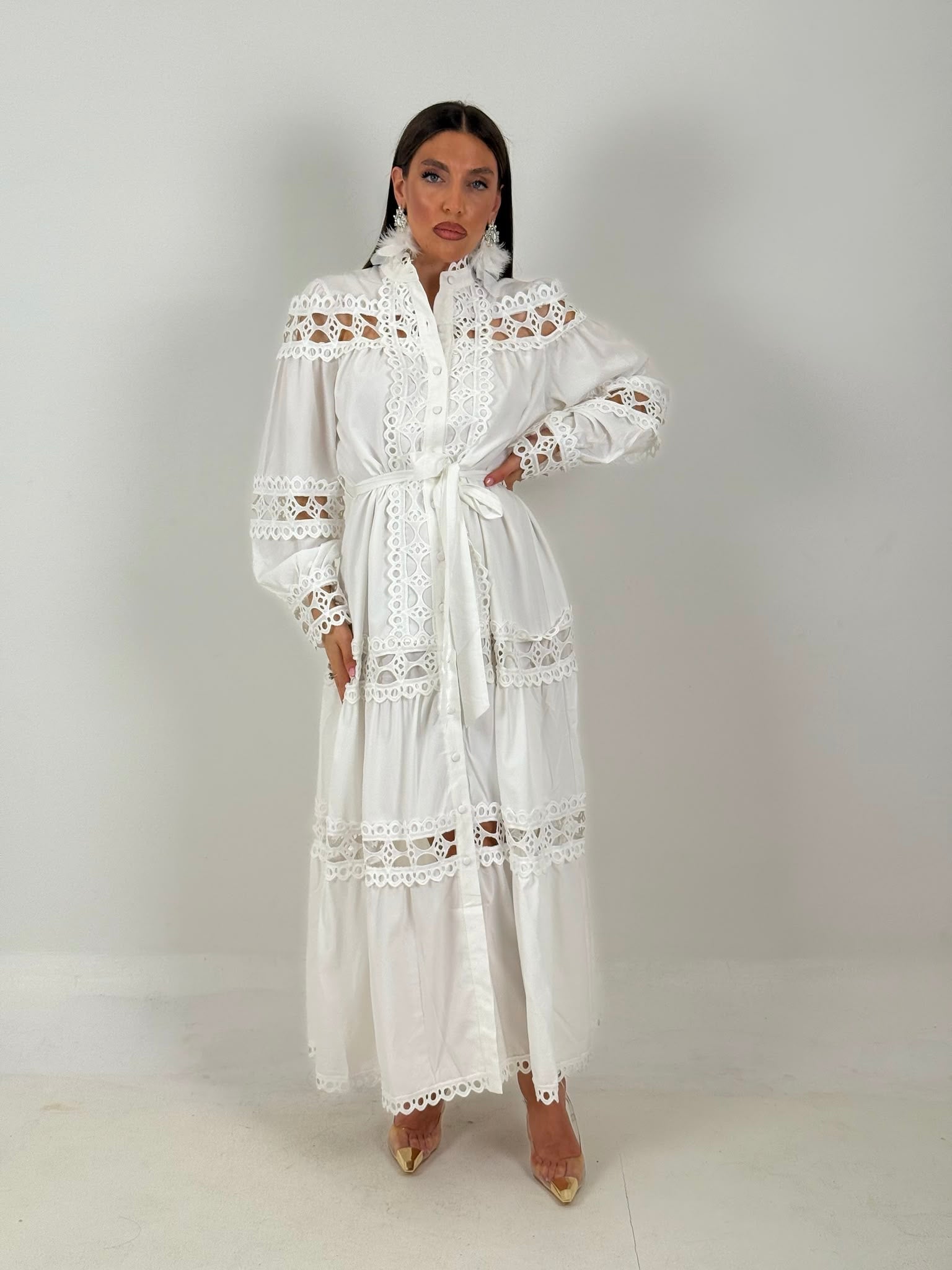 Abito MACARENA - Abito lungo con dettagli in Macramè- collezione chic