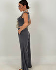 Cordset GREY - completo composto da top corto, bottoni e pantalone palazzo