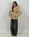 Pelliccia in visone crema N01 - taglio orizzontale con cappuccio - modello accappatoio - top quality