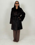 Pelliccia in visione Marrone N133 - cappotto in visone nuovo taglio verticale, pelle intera - cintura in vita