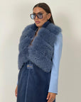 Pelliccia in visone con collo in volpe N93 - gilet in visone Celeste finto Smanicato taglio orizzontale in volpe NUOVO