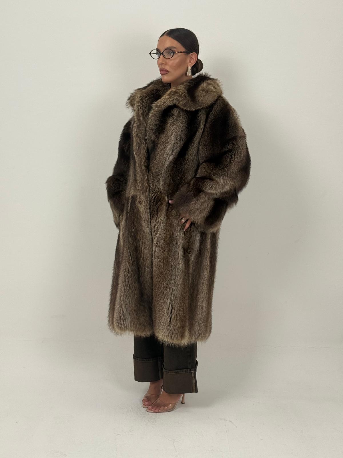 Pelliccia in marmotta N55 - cappotto lungo con collo sciallato - top quality