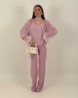 Cordset EMINE - Completo blusa con piume e pantalone - completo sartoriale