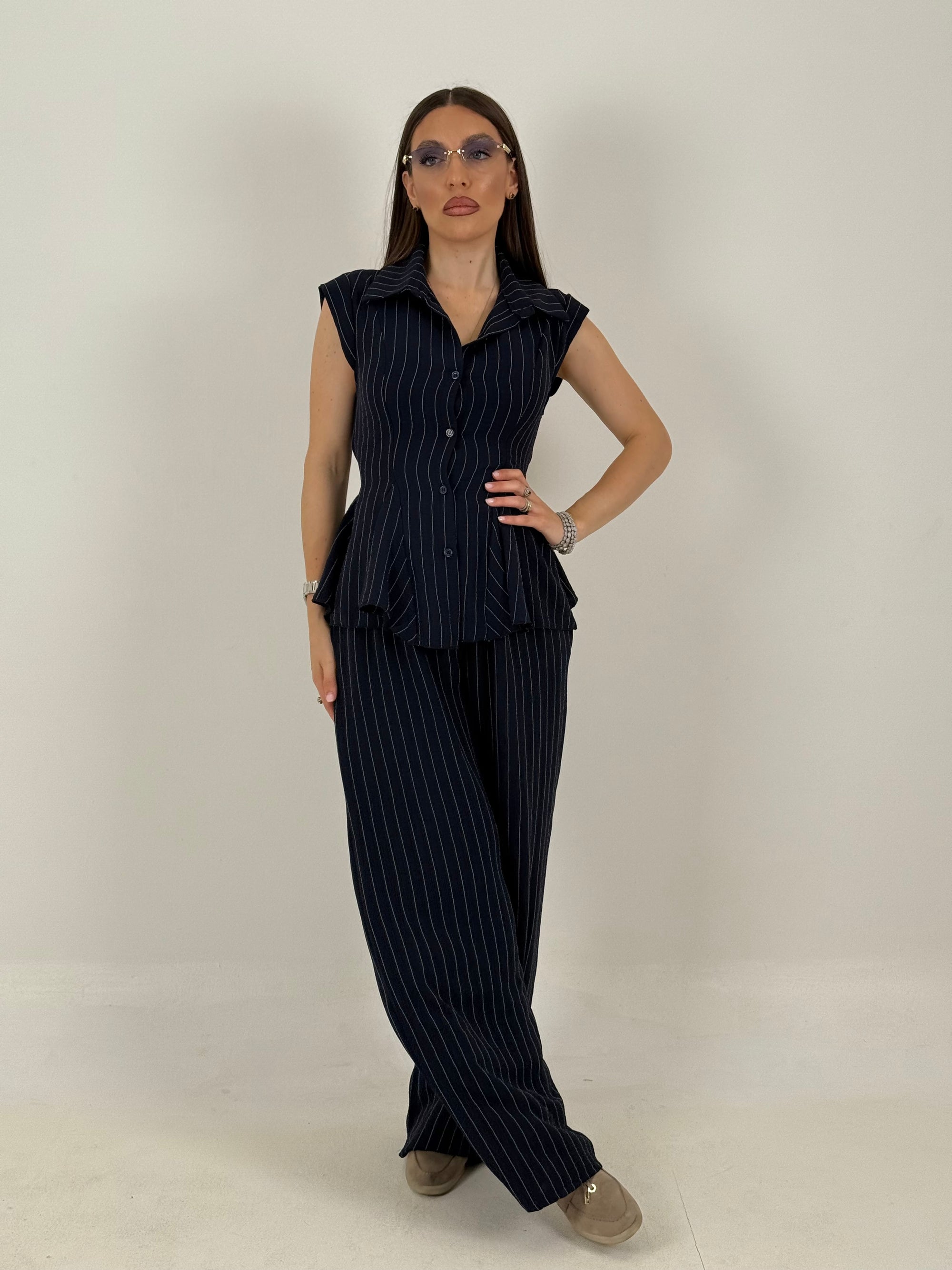 Cordset CARLETTA - completo giacca a giromanica e pantalone gessato