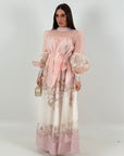 Abito golden - abito lungo con a palloncino e polsino- gonna lunga con balze e cinture in organza nel punto vita- Best Seller della collezione chic