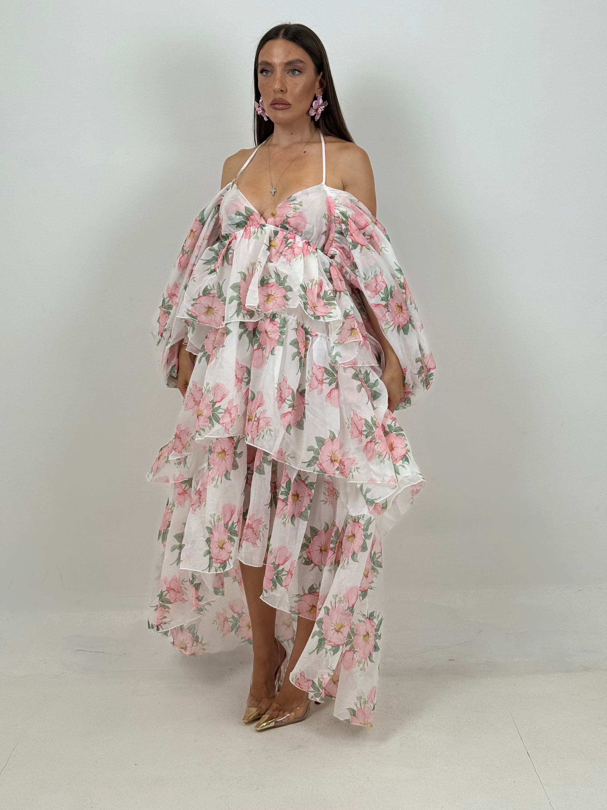 Abito rox - abito in chiffon con manica particolare scollo barca- collezione Chic