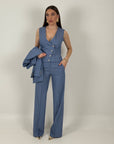 Tailleur PARADISE - tailleur sartoriale tre pezzi - fantasia gessata - panciotto pantalone palazzo e giacca monopetto