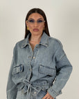 Giacca ITALIA - giacca in jeans con coulisse nel punto vita