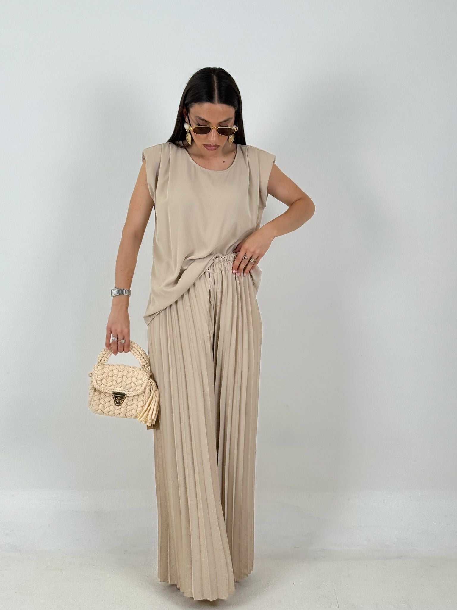 Cordset HAZIRAN - completo composto da maglia con spalline imbottite e pantalone palazzo plissettato