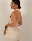 Cordset GOLD - completo composto da top con schiena scoperta e bottoni dorati e pantalone palazzo