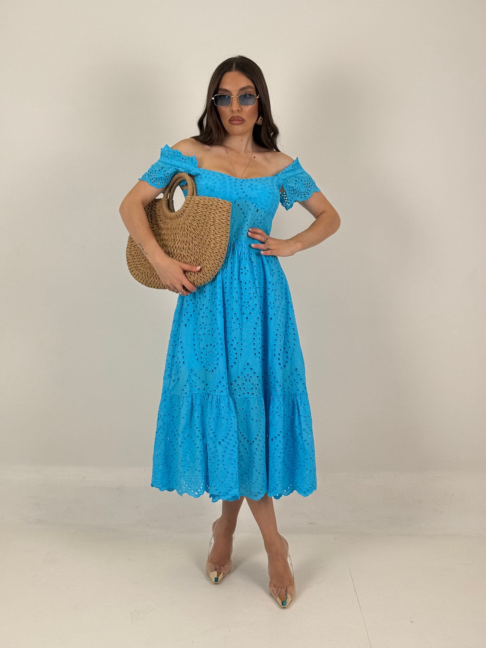 Abito PAESTUM- abito in pizzo sangallo con scollo a barca