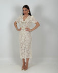 Abito DAIANE - abito lungo in pizzo francese con spille a forma di fiocco rimovibili - abito longuette collezione chic