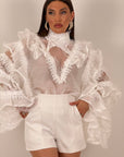 Camicia WHITE - camicia con trasparenze, pizzo e rouche