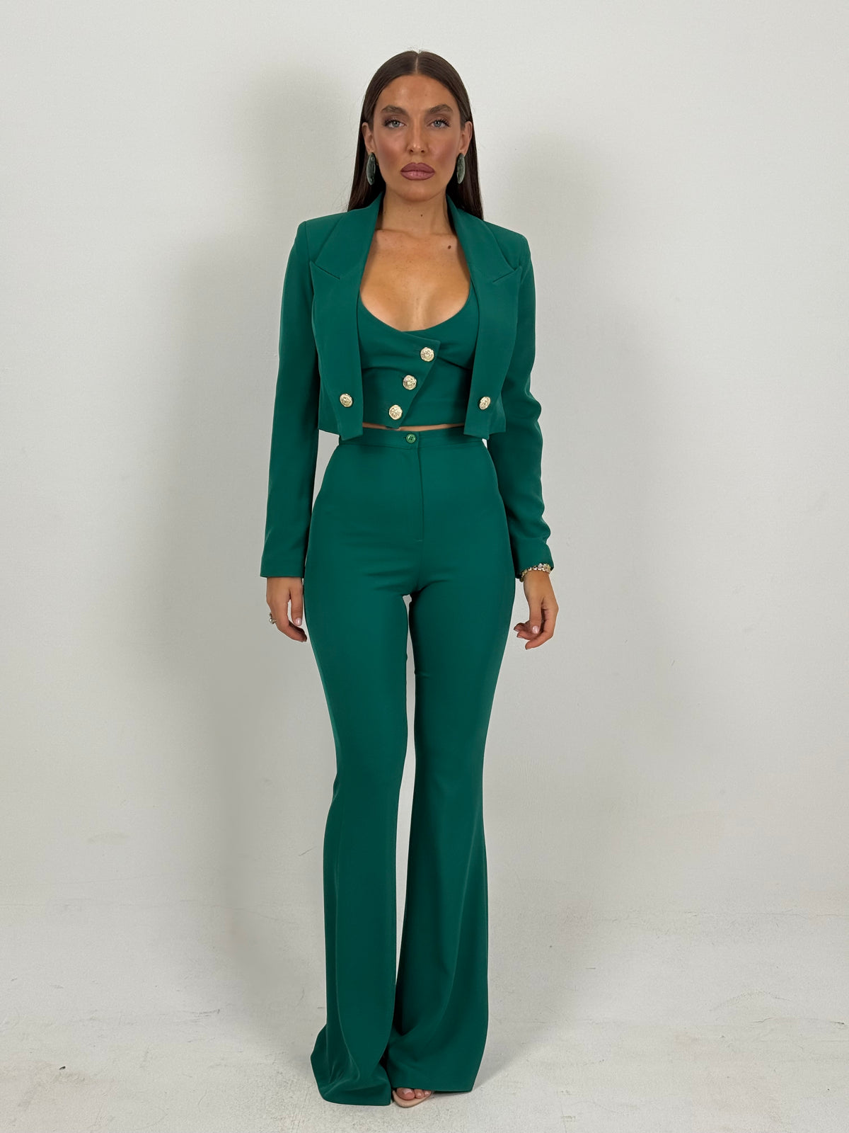 SALDO Tailleur VIOLANTE - Tailleur sartoriale 3 pezzi panciotto giacca corta e pantalone effetto guaina a zampa