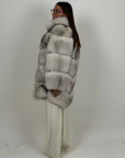Pelliccia n103- cappotto in volpe della Groenlandia- volpe bianca con punte leggermente più scure - fascia larga - pelle unica - Limited Edition