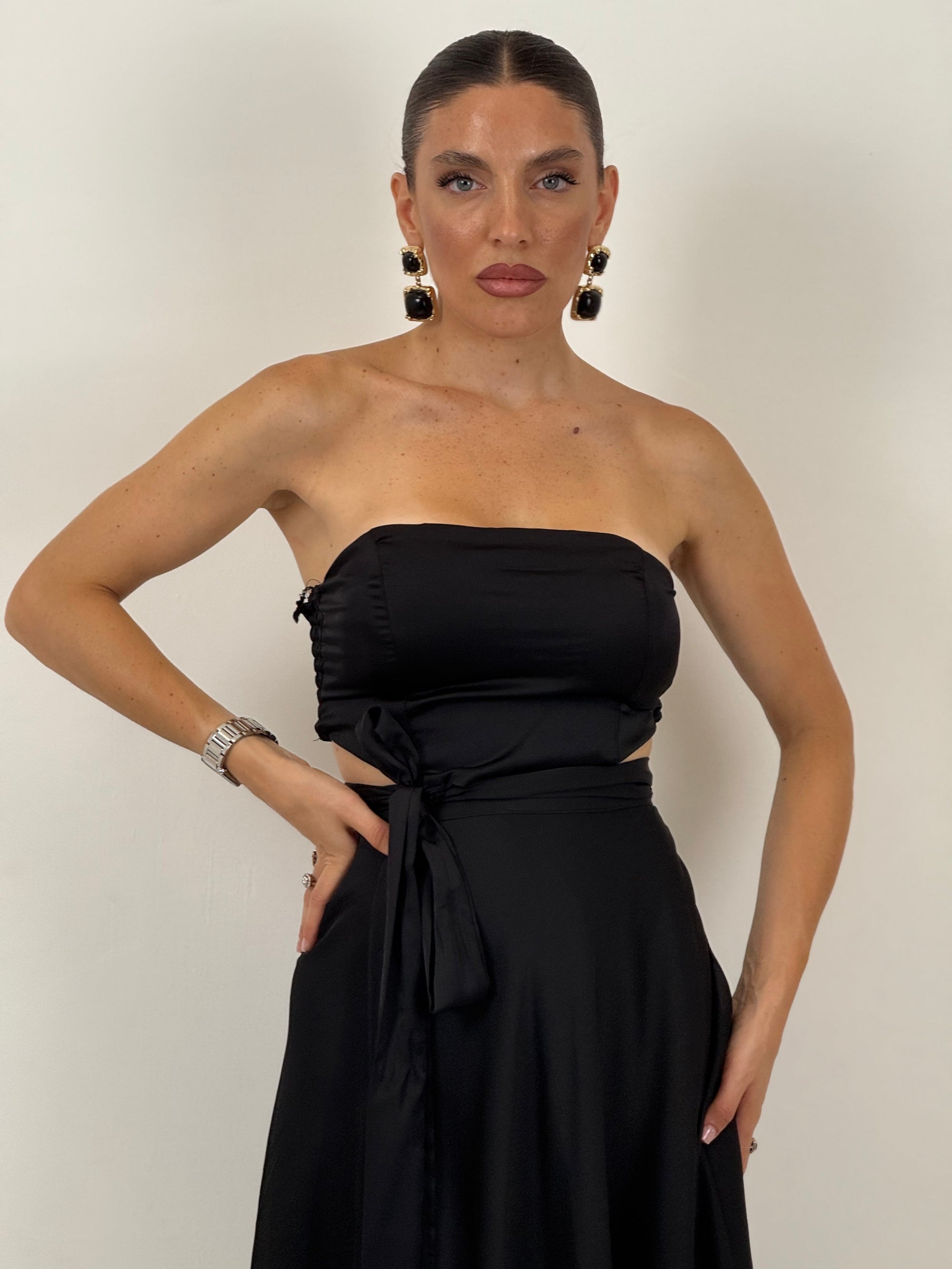 Completo in Satin top e gonna lunga modello pareo