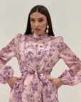 Abito josè - abito lungo in chiffon fantasia a fiori lilla - collezione chic