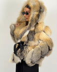 Pelliccia in volpe N213 - GOLDEN ISLAND - top quality - nuova - taglio a spiga con cappuccio e cintura