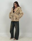 Pelliccia in visone crema N01 - taglio orizzontale con cappuccio - modello accappatoio - top quality