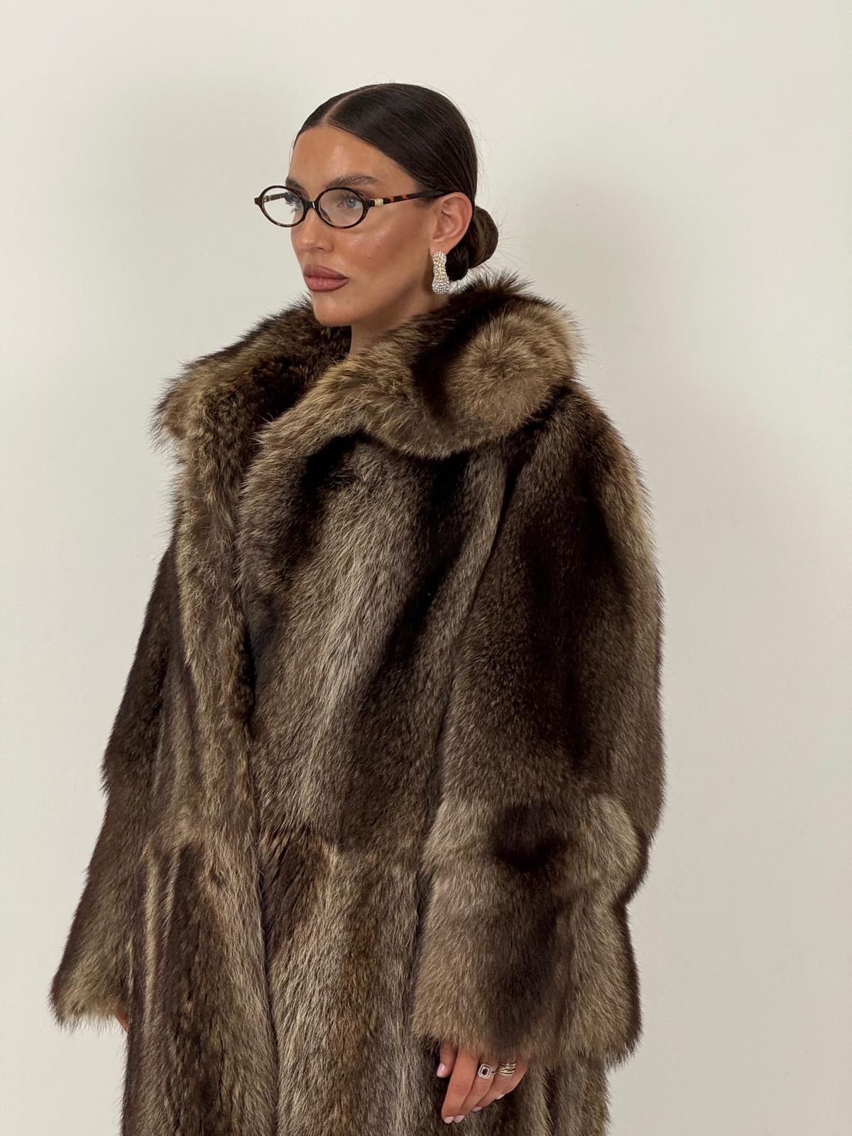 Pelliccia in marmotta N55 - cappotto lungo con collo sciallato - top quality