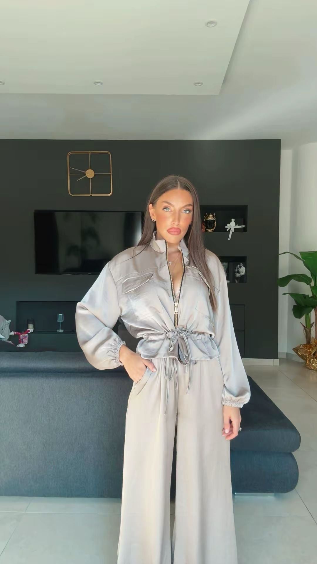 Cordset FEDE - Completo composto da pantalone Palazzo e felpa con Rouge finale, laccetto regolabile nel punto vita