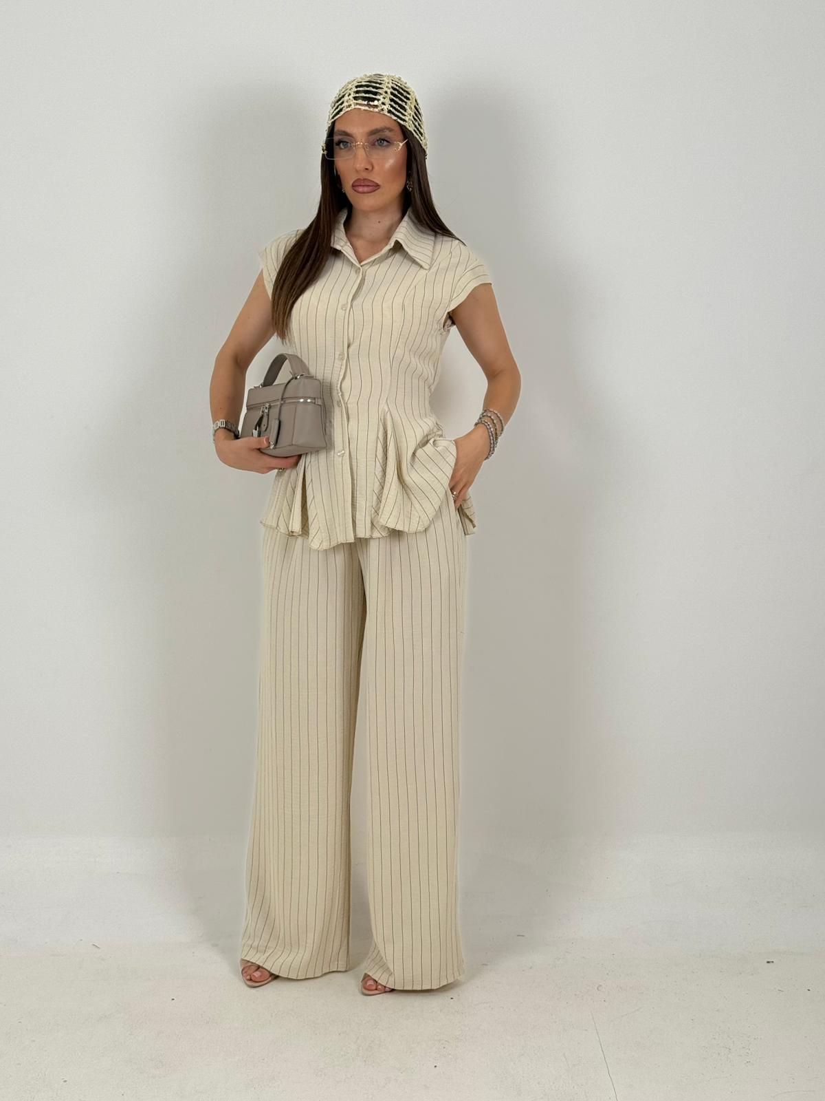 Cordset CARLETTA - completo giacca a giromanica e pantalone gessato